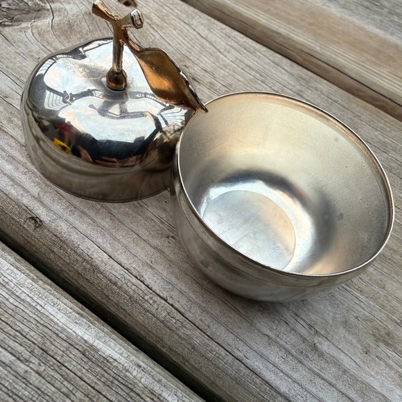 Vintage Apple set of 2 silver plated and brass trinket Box Container - Picture 11 of 15